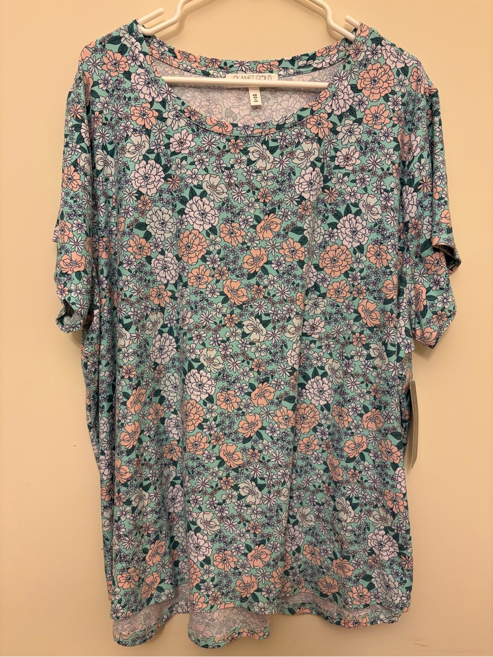 Planet Gold Ice Green Floral Knit Short Sleeve Top Size 4X NWT